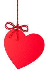 Heart-Valentine with a bow hanging on a rope