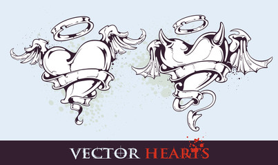 Two tattoo styled hearts
