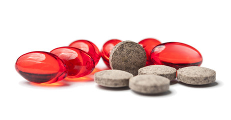 Pills closeup isolated on white
