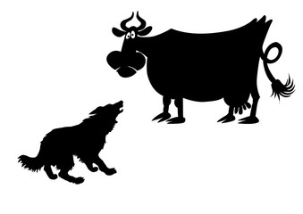 silhouette of the cow on white background