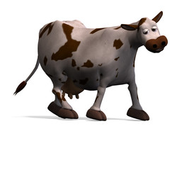 cute and funny cartoon cow. 3D rendering with clipping path and