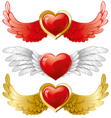 set of hearts with wings