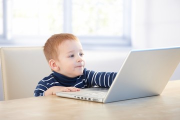 Future businessman using laptop at home