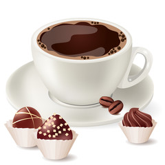 Cup of hot coffee and small sweets
