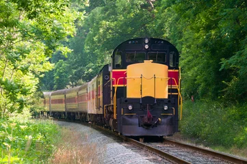Wanddecoratie Trein Scenic passenger train rounding a curve in a forest  © Kenneth Sponsler