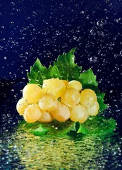  Tros witte druiven met groene bladeren en stilstaand water © HamsterMan