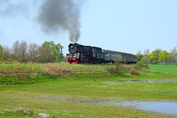 Fototapeta na wymiar Rural landscape with steam train