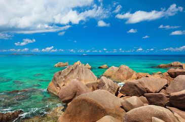 Beautiful rocky coast in Seychelles