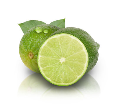 Green Limes on White Background