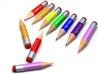 Color pencils on a white. 3d render