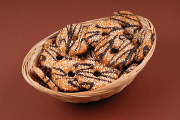 Basket with cookies in chocolate glaze