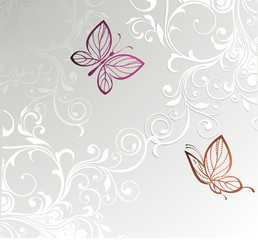 Obraz premium Kwiecista karta z motylami