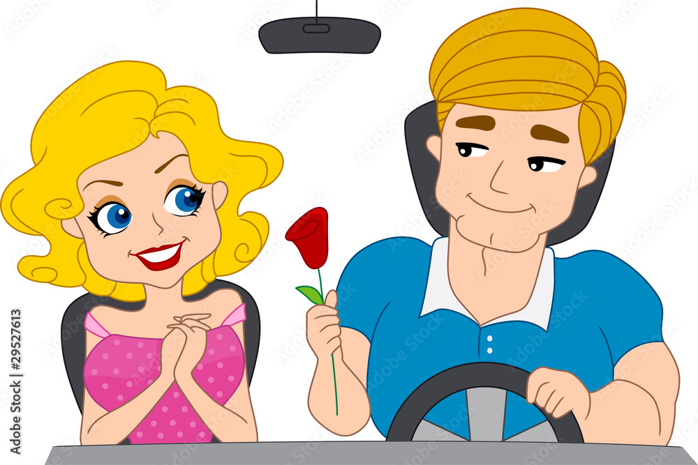 Wall mural couple in a car