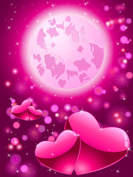 Valentinskarte in pink mit Mond