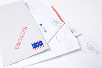 Pile Mail Stamped FORECLOSED PAST DUE Isolated