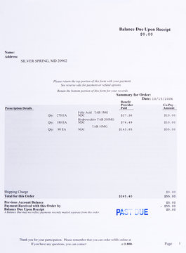Medical Bill Drugs Pharmaceutical Stamped Past Due