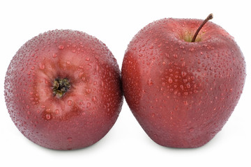 two wet red apple isolated on white background