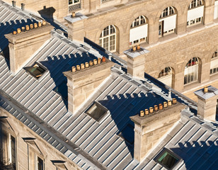 Chimneys on the roofs of houses. Paris. France