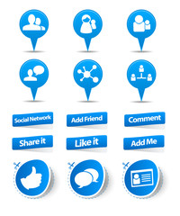 Blue social media icon and sticker set