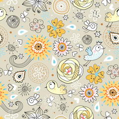 Floral pattern with birds