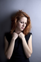 Portrait of sad girl in 80s style.