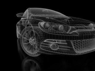 Naklejka premium 3D samochód na czarnym tle