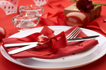 Romantic Dinner. Place setting for Valentine's Day
