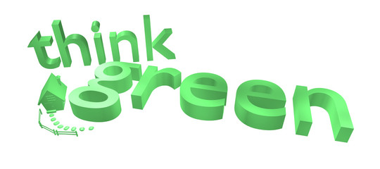 "think green" Schriftzug mit Haus