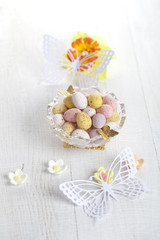 easter chocolate speckled eggs in bowl