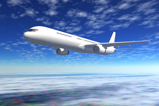 Passenger Airliner Flight In The Blue Sky