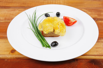 fish fillet with tomatoes,chives and bread