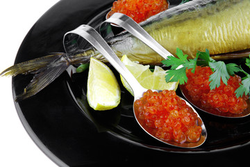 smoked mackerel on black
