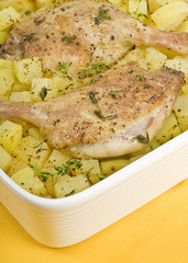 Roasted Duck Legs with Potatoes and Fresh Thyme