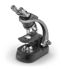 Modern microscope isometric view isolated on white