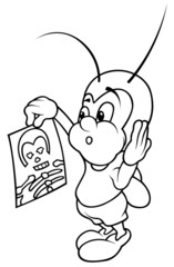 Bug and X-ray Picture - Black and White Cartoon illustration