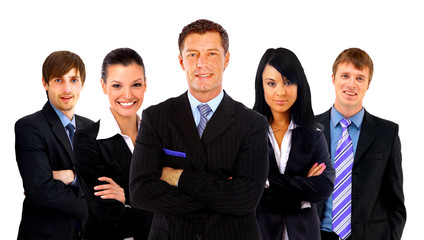 business man and his team isolated over a white