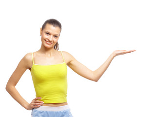 Very happy excited beautiful woman looking at your