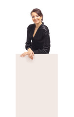 Business woman showing blank sign board