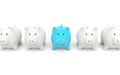 Blue piggy bank isolated on white