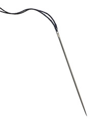 Needle for sewing, black thread, macro closeup, isolated