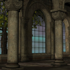 Fototapeta na wymiar magic window in a fantasy setting. 3D rendering of a fantasy