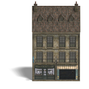 City Building Pharmacy. 3D rendering with clipping path and
