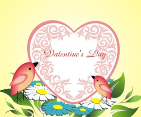 Card with birds,flowers and heart for Valentine's Day