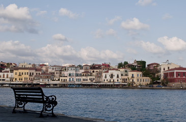 View of the old Venetian harbour in Chania in Crete