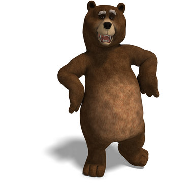 cute and funny toon bear. 3D rendering with clipping path and