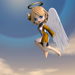 cute cartoon angel with wings and halo. 3D rendering with
