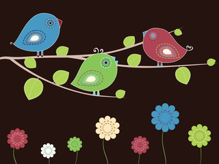 illustration of birds with brown background