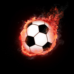 Hot soccer ball on the speed in fires flame