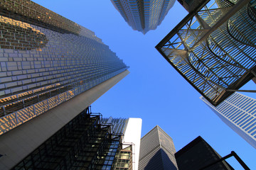 Buildings and offices in the downtown with the blue sky