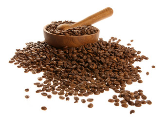 Coffee in a wooden mortar